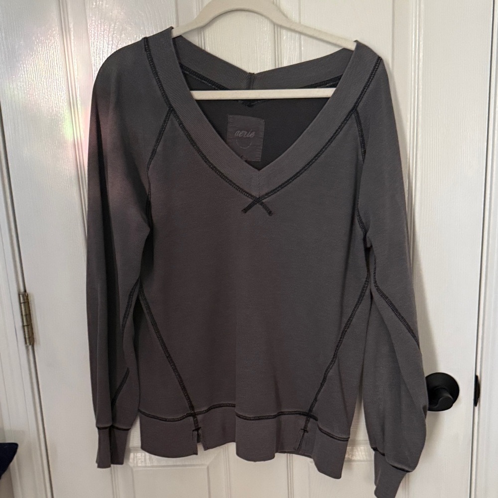 Aerie Charcoal V-Neck Sweater